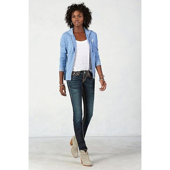 New Womens True Religion Brand Jeans Dark Blue 26 NWT Super T Skinny Flap White - Picture 3 of 11